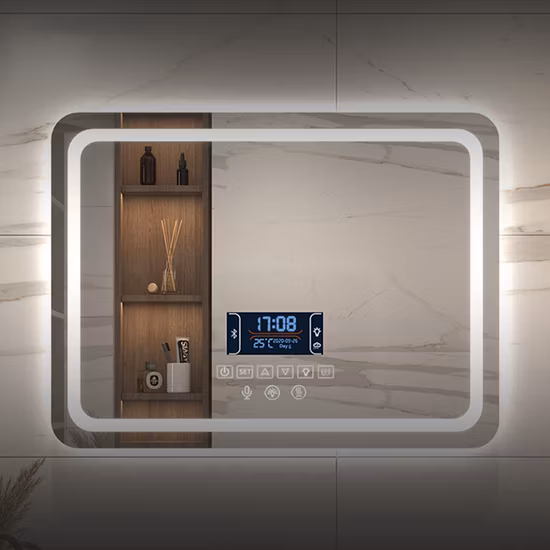 Hotel Smart Frameless Touch Screen Dimmer Lights Moderner Badezimmerspiegel mit LED-Hintergrundbeleuchtung