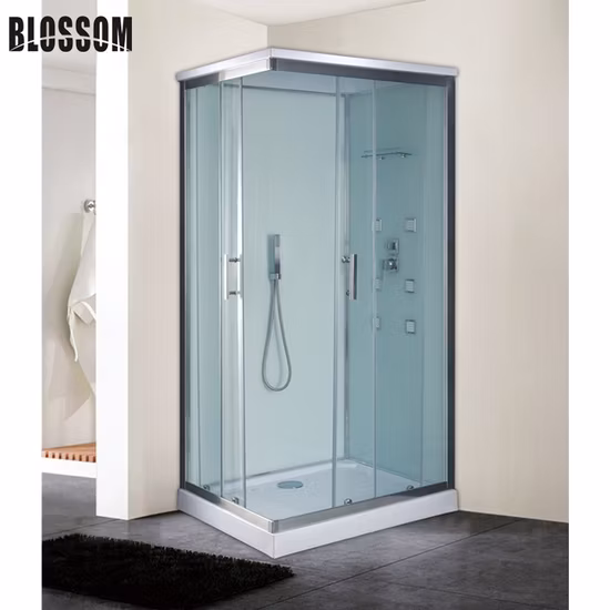 Komplettes Massage-Duschkabinenzimmer aus schwarzem Glas mit oberer Dusche