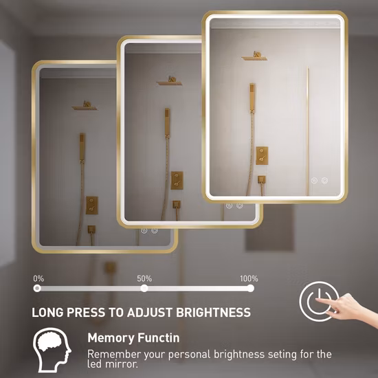 3X-Lupe Großhandel großer, mit Aluminium gerahmter Touch-Licht-Antibeschlag-Rechteck-Badezimmer-LED-Wand-Silberspiegel mit Lichtern